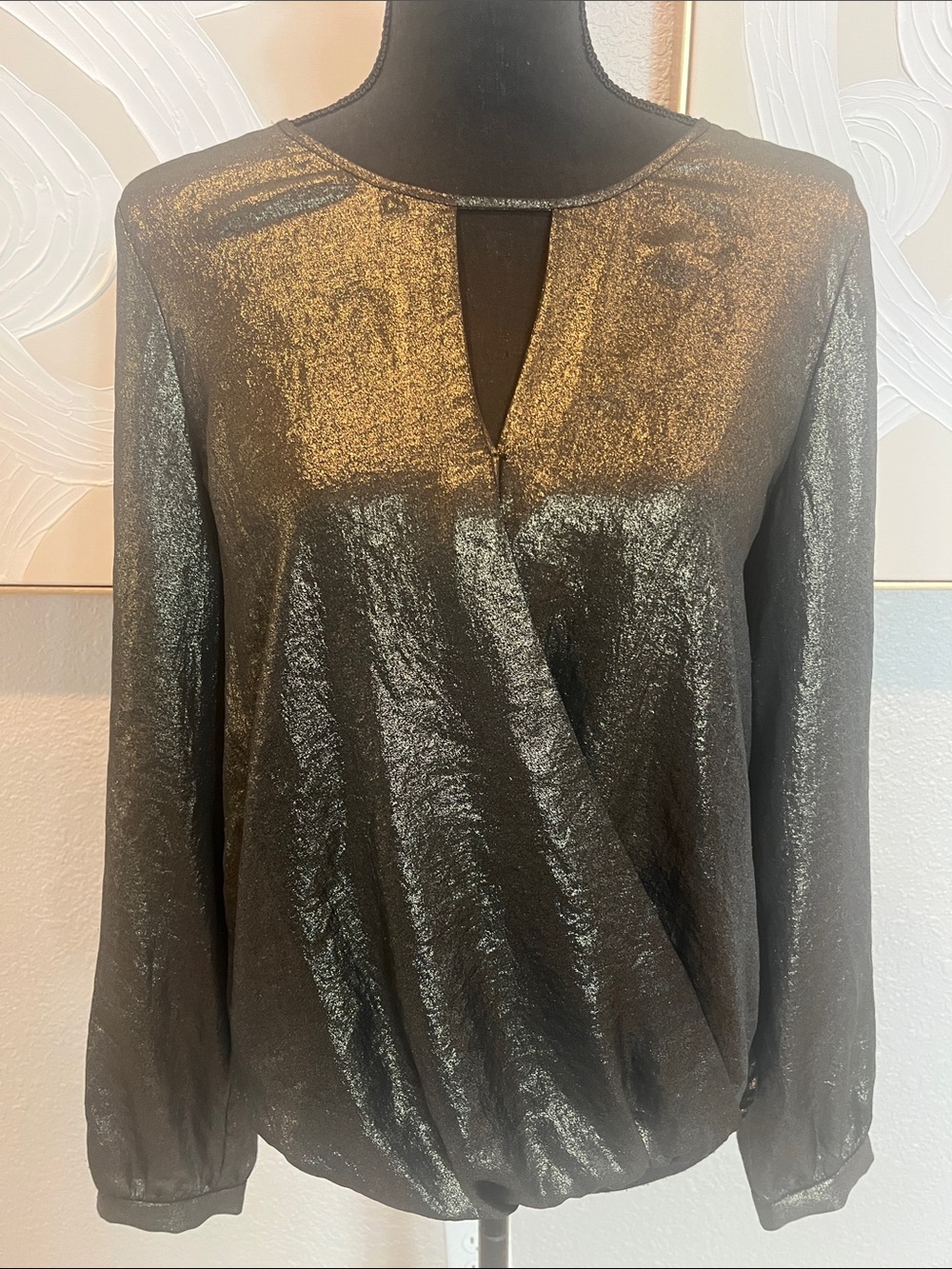 Chelsea28 Shimmery Black Long-Sleeve V-Neck Wrap Top